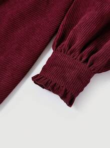 SHEIN MOD 灯笼袖灯芯绒连衣裙，领口打结 - 酒紅色 - 查看 3