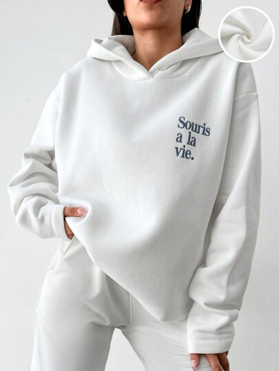 Cottnline Capucha con bordado de letra de hombros caídos