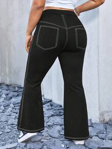 SHEIN EZwear Women's Plus Size Flared Pants - Black - View 2