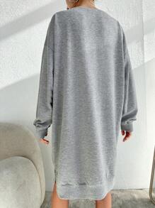 SHEIN Cottnline Của phụ nữ Dài Viền chia cắt Áo nỉ - Xám - Xem 2