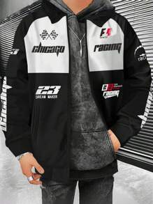 Manfinity Hypemode Men's Letter Printed Jacket - Black and White - View 1