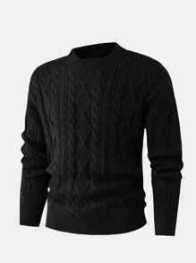 ANDREILEE Men's Casual Versatile Solid Color Knitted Sweater With Braided Floral Pattern - Black - View 1