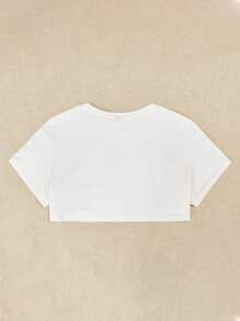 SHEIN EZwear Áo nữ Ô tô/xe hơi Lá thư Giải trí - trắng - Xem 2