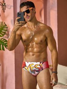 Manfinity Men's Letter Printed Swim Trunks - Multicolor - View 4