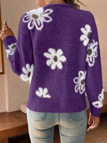 Chiquease 時尚花卉圖案女款開衫 - 紫羅蘭色 - 查看 2