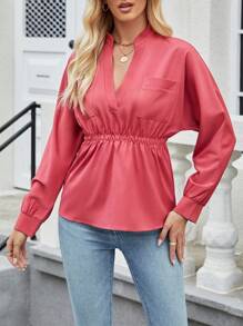 SHEIN LUNE Einfarbiges Damen-shirt Mit V-ausschnitt - Violett - Übersicht 3