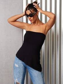 不對稱酒吧襯衫 - 黑色 - 查看 4