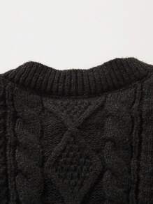 ANDREILEE Men's Casual Versatile Solid Color Knitted Sweater With Braided Floral Pattern - Black - View 4