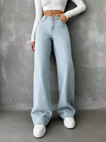 EURMUSE High-Waisted Wide Leg Jeans - Light Wash - View 4