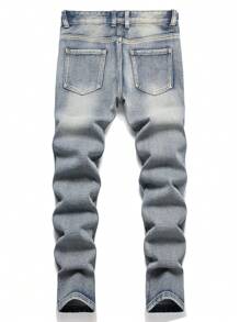 Teen Boy Fashionable Distressed Non-Stretch Denim Jeans - Baby Blue - View 2