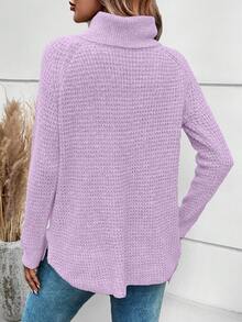 SHEIN Essnce 高領縫肩袖毛衣 - 紫色 - 查看 2