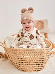 SHEIN Bộ 2 món đồ liền thân dài tay in hình gấu hoạt hình vui nhộn cho bé trai/bé gái mùa thu, chất liệu vải thoải mái, thích hợp mặc hàng ngày, lựa chọn của mẹ - Nhiều màu - Xem 6