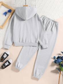SHEIN Girls' Casual Simple 2pcs Outfit - Grey - View 2