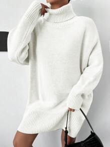 EURMUSE Turtleneck Drop Shoulder Sweater Dress