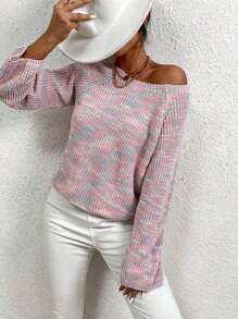 SHEIN LUNE Women's Dip Dye Raglan Sleeve Sweater - Pink - View 1
