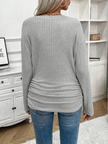 SHEIN Frenchy Áo thun xếp ly hở vai - Xám - Xem 2