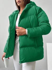 EURMUSE Women's Hooded Zipper Padded Coat - Green - View 1