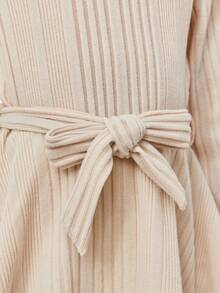 SHEIN Cô gái Mùa Đông Dệt kim ấm Màu thuần Áo nỉ có mũ Và Quần Bộ , Giải trí - Màu be - Xem 3