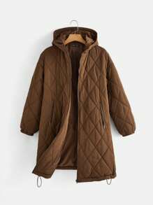 SHEIN Pregnant Women's Hooded Quilted Jacket With Check Pattern For Maternity - Brown - View 6