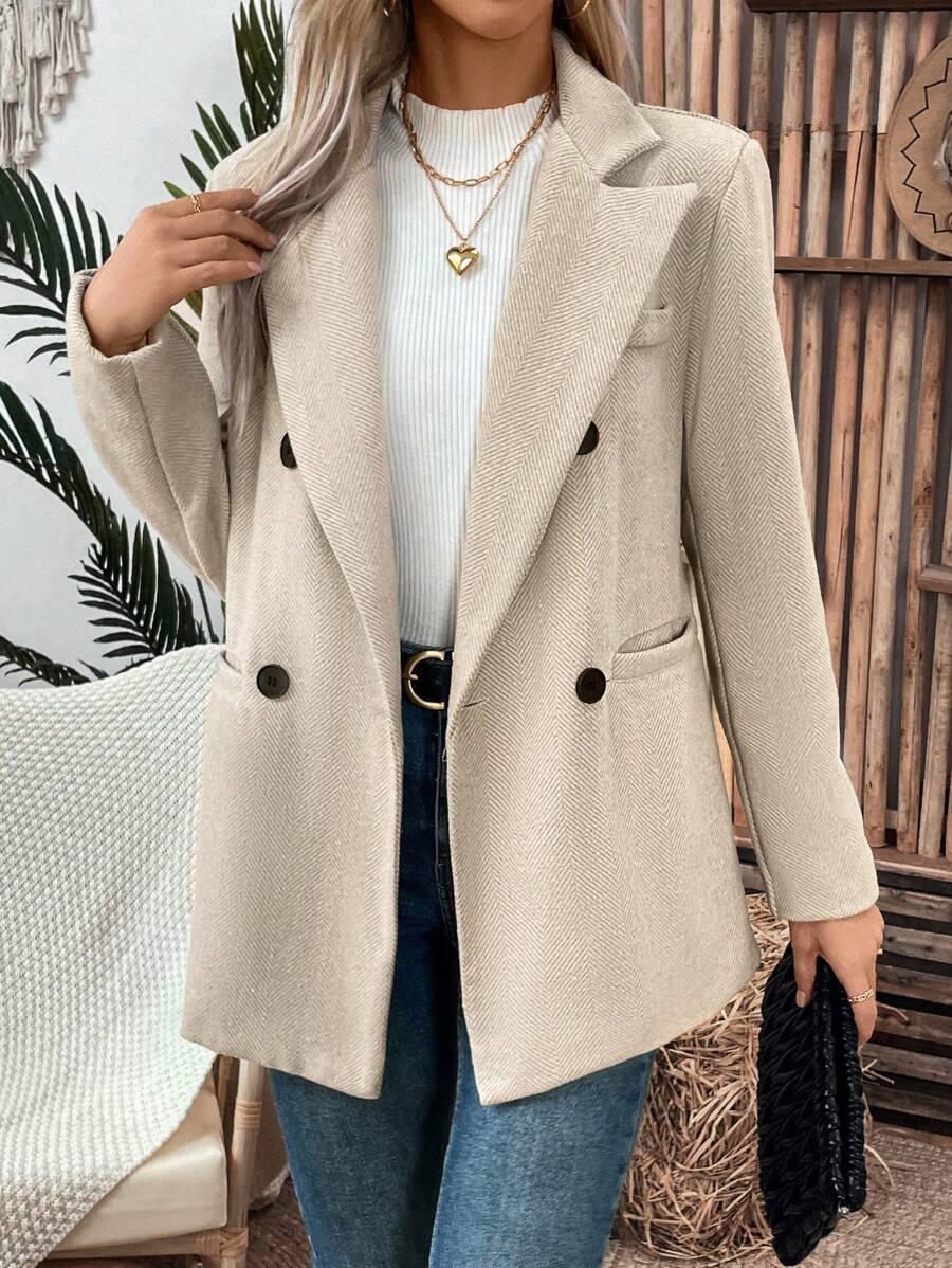 SHEIN Clasi 女式人字形翻领双排扣西装外套