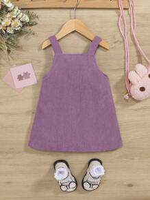 SHEIN Baby Girls' Cute Casual Embroidered Corduroy Overall Dress - Purple - View 2