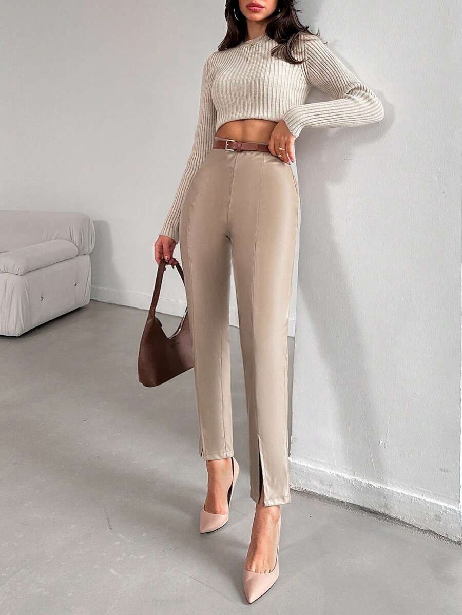 RueChic Women's Long Pants, With Slightly Split Legs - Apricot - View 1