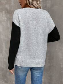 EMERY ROSE Heart Design Colorblock Drop Shoulder Sweater - Multicolor - View 2