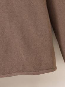 SHEIN Girls' Solid Color Turtleneck Sweater - Coffee Brown - View 5