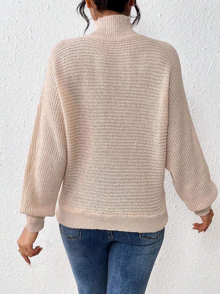 Women's Half High Neck Lantern Sleeve Knit Pullover Fall Winter Sweater