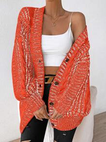 SHEIN Unity Solid Color Drop Shoulder Buttoned Cardigan Fall Cloth For Women - Orange - View 3