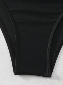 SHEIN Swim 女用荷葉邊下擺荷葉邊連身泳衣 - 黑色 - 查看 7