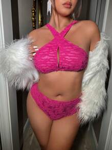 Swim EVENT Women's Plus Size Split Body Swimming Suit With Crossed Neckline Summer - Hot Pink - View 1