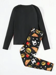 SHEIN Tween Boy休閒漢堡印花t恤和長褲緊身家居套裝 - 紅色 - 查看 8