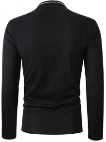 Manfinity Homme 男士長袖polo衫 - 黑色 - 查看 2