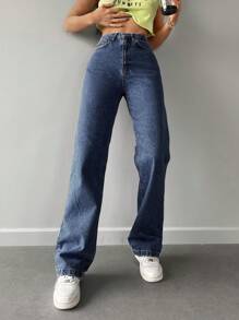 Cottnline Casual Straight Leg Jeans - Dark Wash - View 5