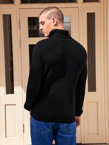 Manfinity Hypemode 男士純色高領毛衣 - 黑色 - 查看 2