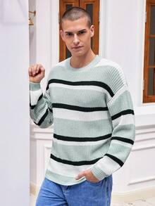 Manfinity Hypemode 1pc Men's Striped Sweater With Drop Shoulders - Green - View 3