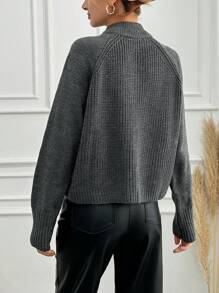 EURMUSE 針織長袖女式領口拉鍊設計毛衣 - 灰色 - 查看 5