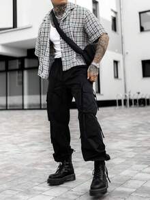 Men'S Fashionable Casual Cargo Pants - Black - View 5