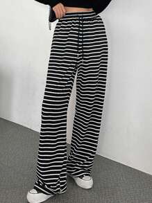 FRIFUL Women's Striped Drawstring Waist Long Pants - Multicolor - View 1
