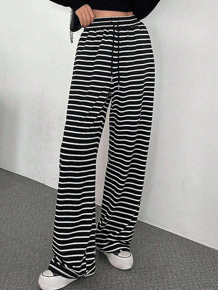 FRIFUL Women's Striped Drawstring Waist Long Pants - Multicolor - View 1