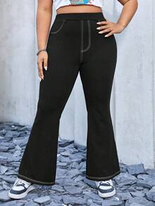 SHEIN EZwear Women's Plus Size Flared Pants - Black - View 6