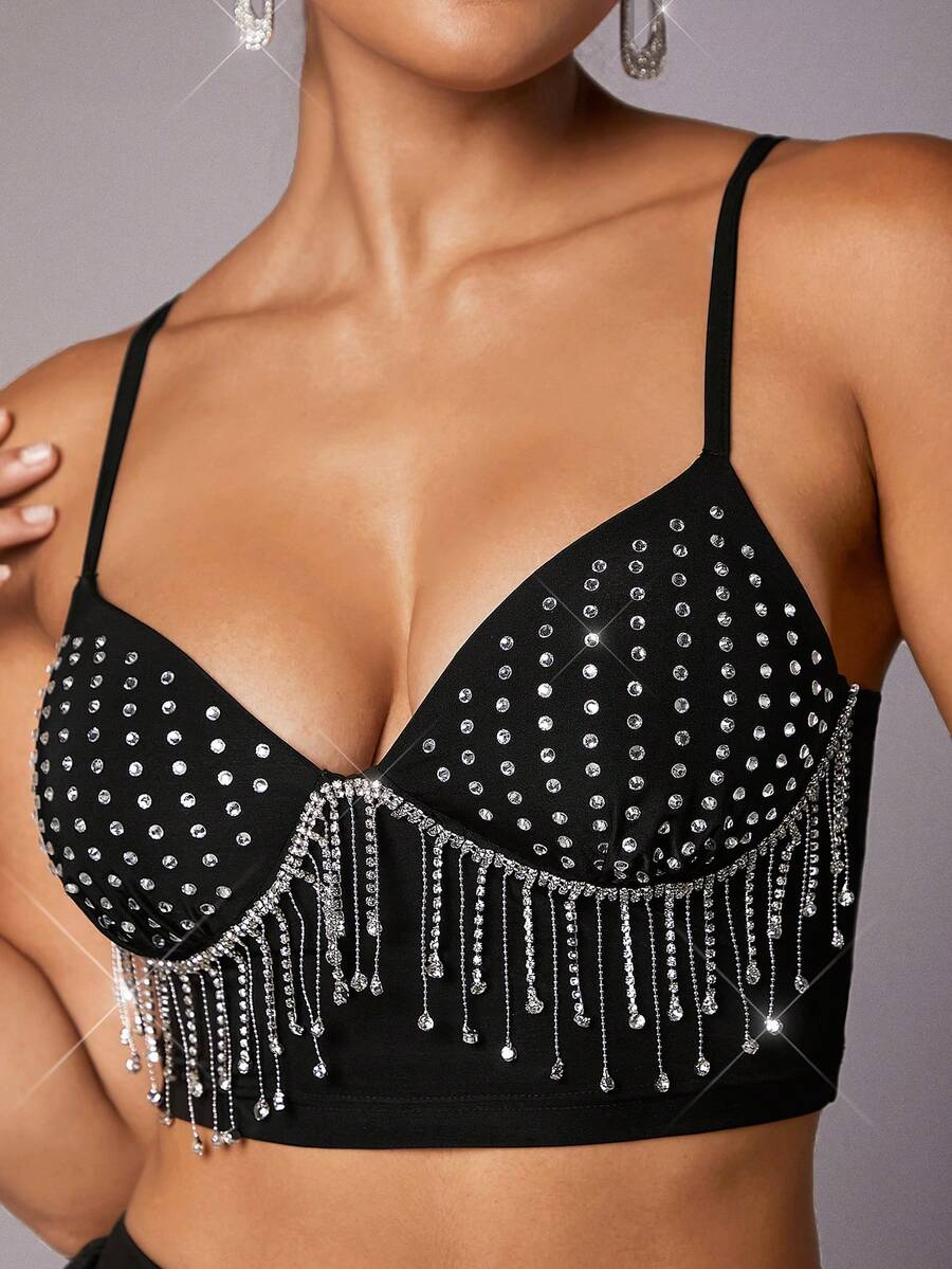 SHEIN BAE 新年頂部晚會鑽石流蘇性感女士背心上衣