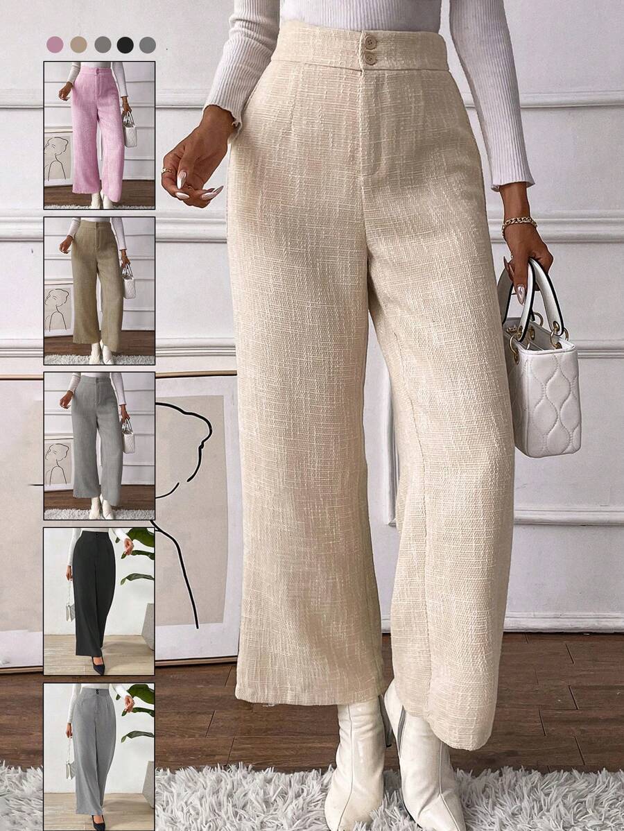 SHEIN Essnce High Waist Wide Leg Pants - Pink - View 1