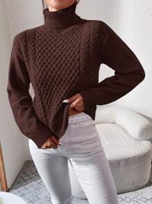 EURMUSE Turtleneck Cable Knit Sweater - Khaki - View 6