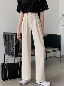 素色闊腿定制西褲 - 杏色 - 查看 5