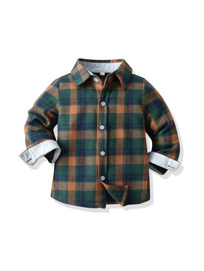 Young Boy Plaid Button Front Casual Shirt