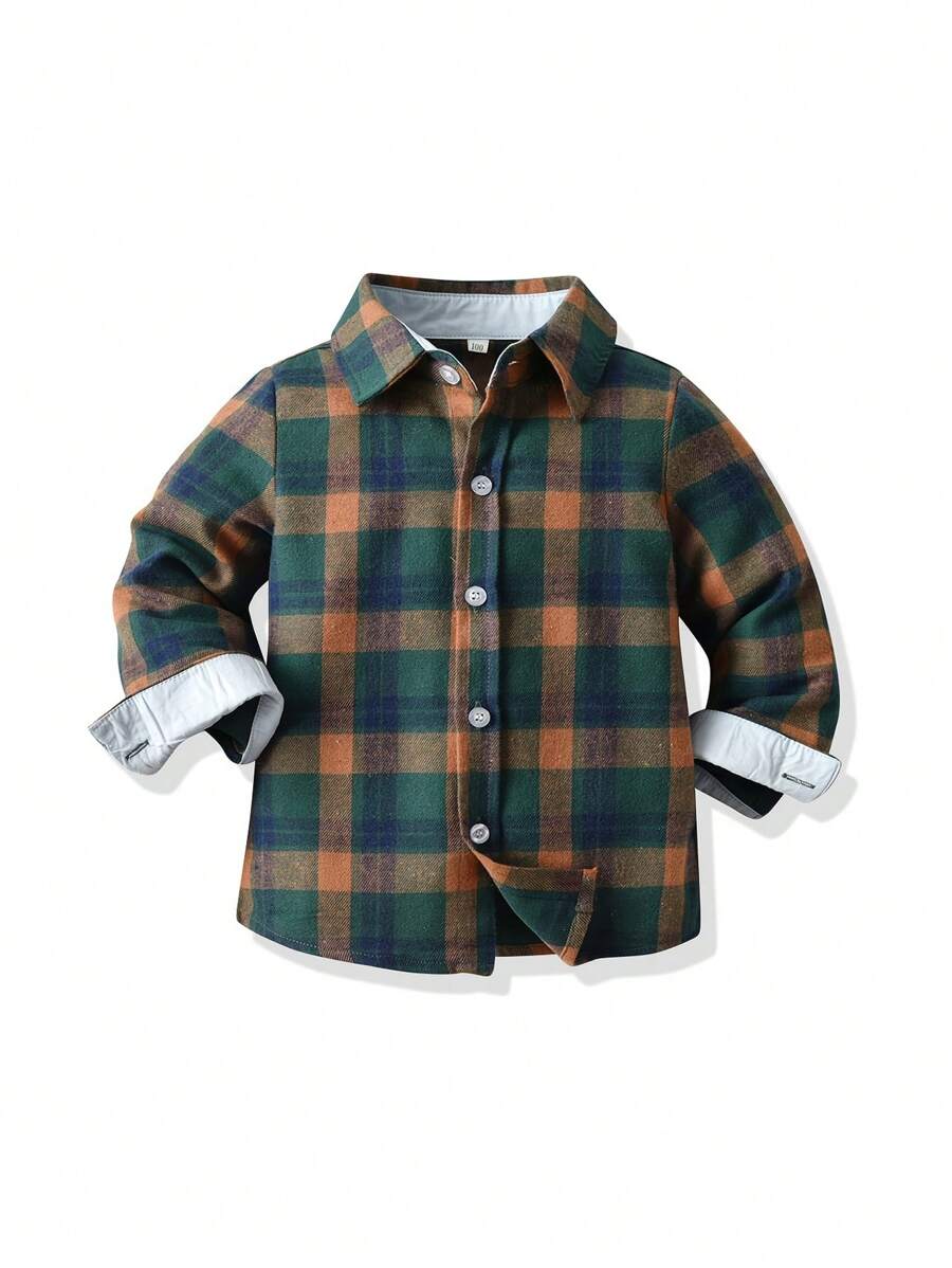 Young Boy Plaid Button Front Casual Shirt
