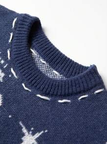 Manfinity Hypemode 男士復古漩渦圖案毛衣背心 - 寶藍色 - 查看 5