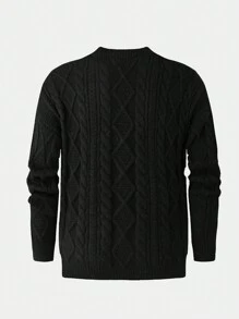 ANDREILEE Men's Casual Versatile Solid Color Knitted Sweater With Braided Floral Pattern - Black - View 2
